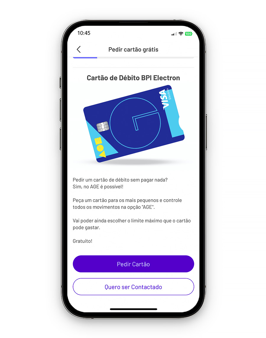 Funcionalidade BPI App: pedir para eles o Cartão de Débito gratuito